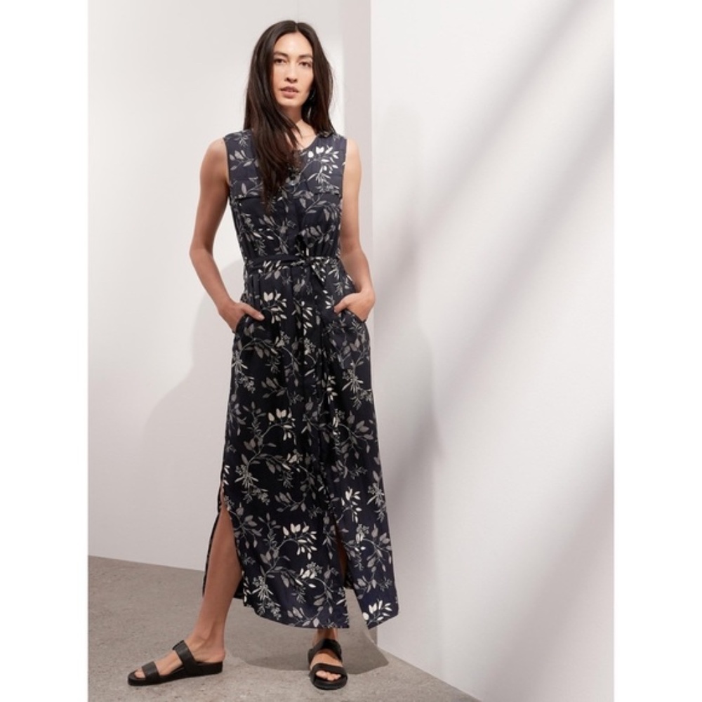 Banana Republic Navy Floral Maxi Shirtdress Small NWOT